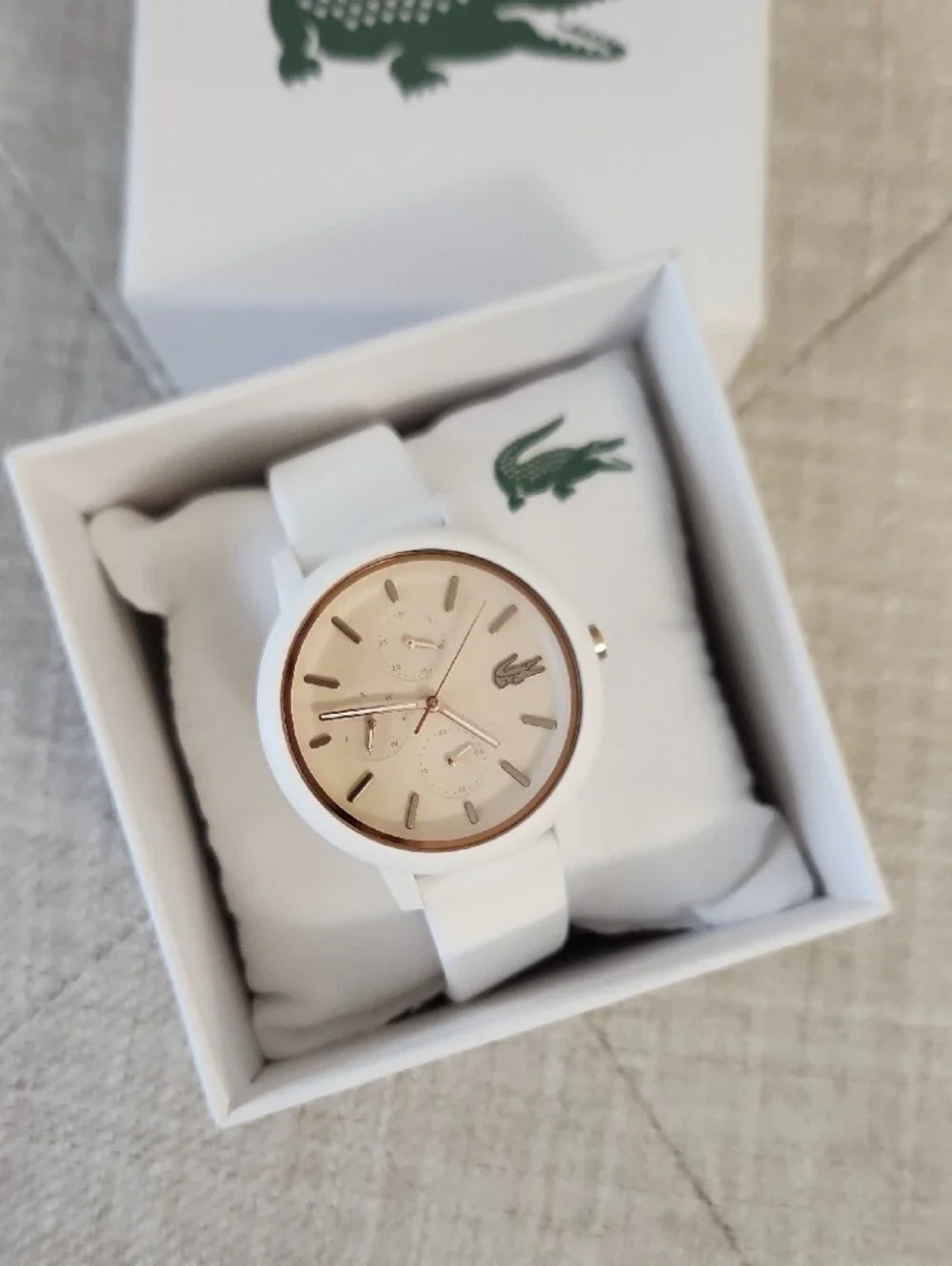 Lacoste White Silicone Watch with Rose Gold-Tone Dial